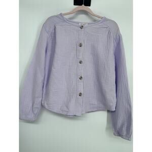 Cat & Jack Girls Size M (7/8) Lavender Button-Up Long Sleeve 100% Cotton Top